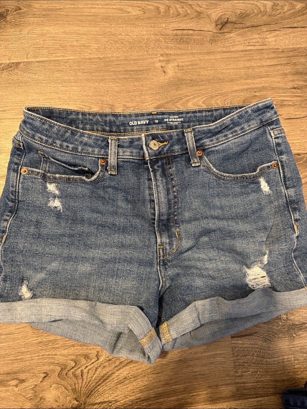 Old Navy Distressed Blue Denim Rolled Cuff Shorts